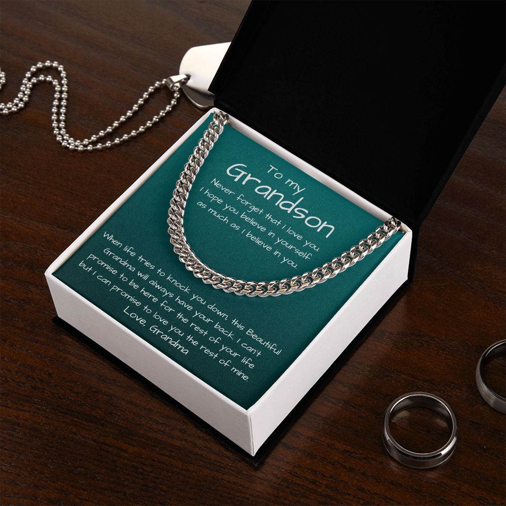 To my Grandson, love Grandma - Cuban Link Chain Necklace Jewelry ShineOn Fulfillment 