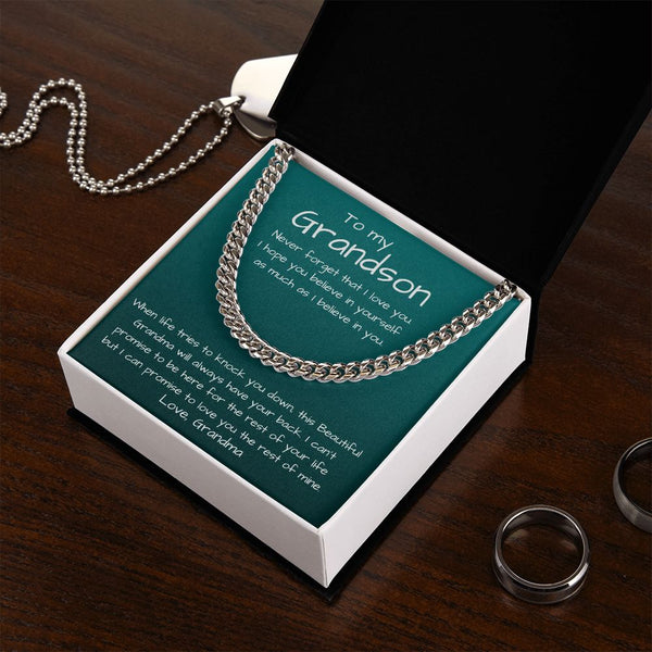 To my Grandson, love Grandma - Cuban Link Chain Necklace Jewelry ShineOn Fulfillment 