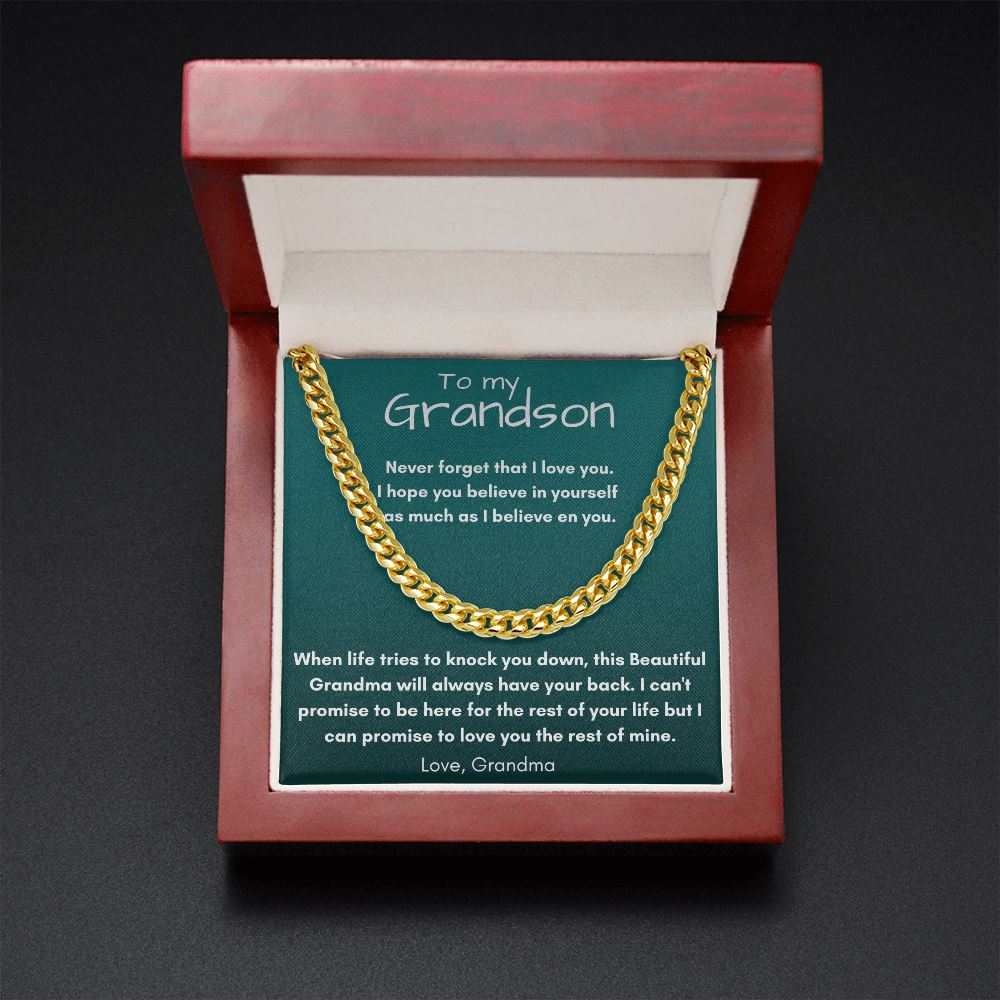 To my Grandson, love Grandma - Cuban Link Chain Necklace Jewelry ShineOn Fulfillment 