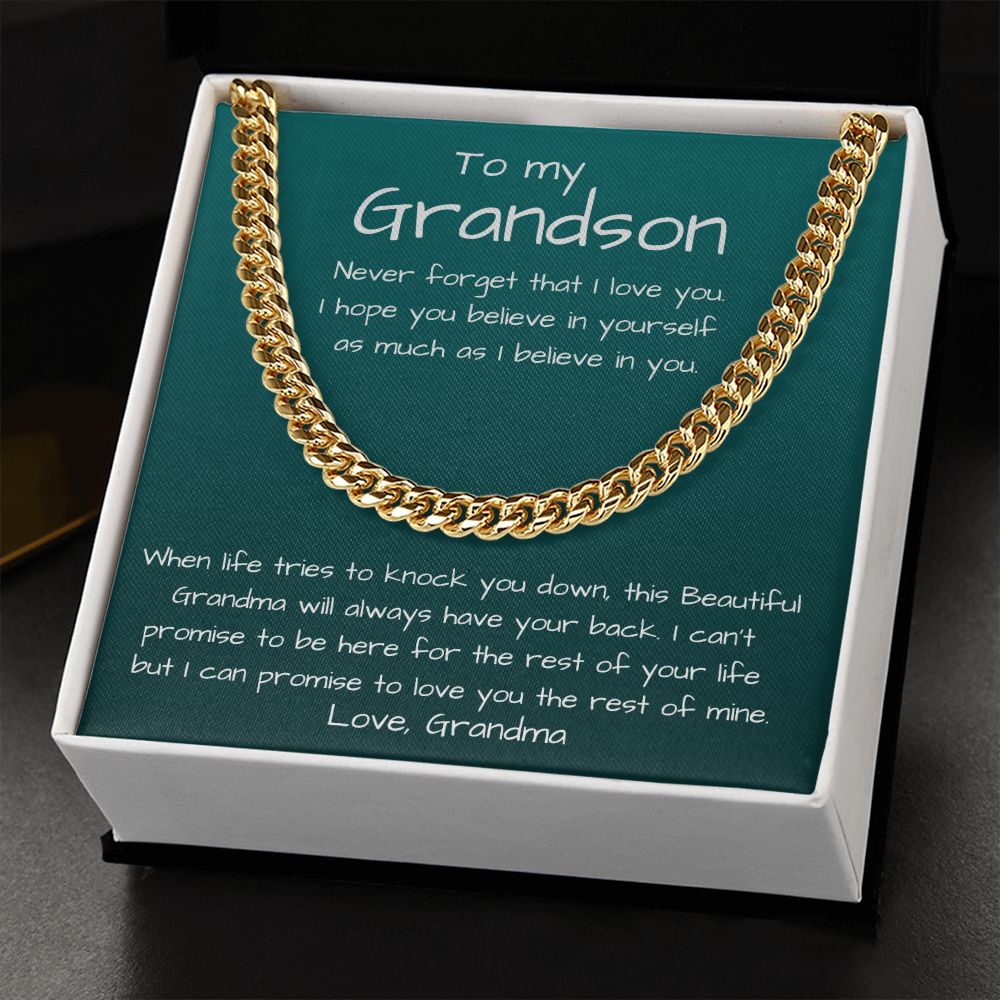 To my Grandson, love Grandma - Cuban Link Chain Necklace Jewelry ShineOn Fulfillment 