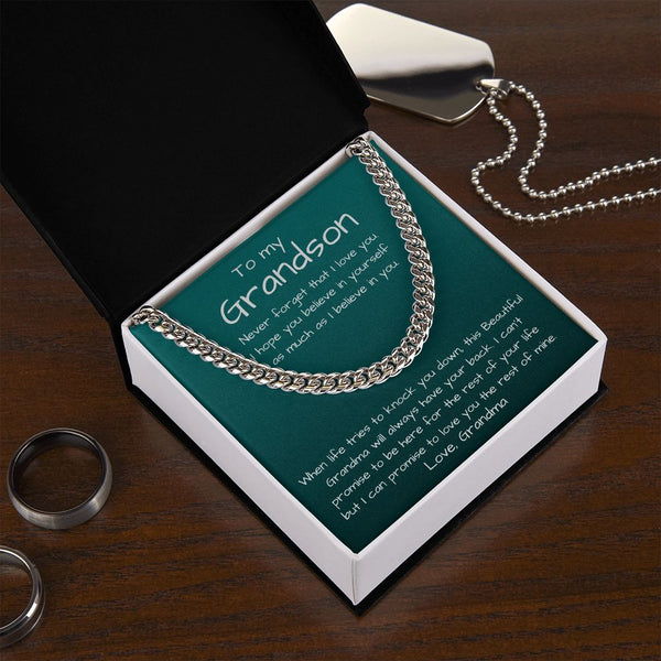 To my Grandson, love Grandma - Cuban Link Chain Necklace Jewelry ShineOn Fulfillment 