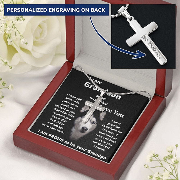 To my Grandson - Never forget that I Love You - Personalized Cross Necklace Jewelry ShineOn Fulfillment 