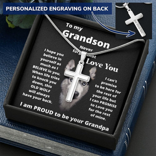 To my Grandson - Never forget that I Love You - Personalized Cross Necklace Jewelry ShineOn Fulfillment 