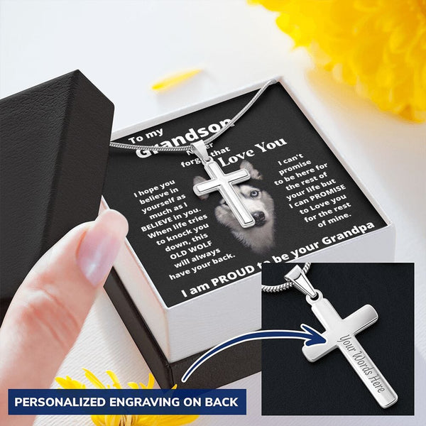 To my Grandson - Never forget that I Love You - Personalized Cross Necklace Jewelry ShineOn Fulfillment 