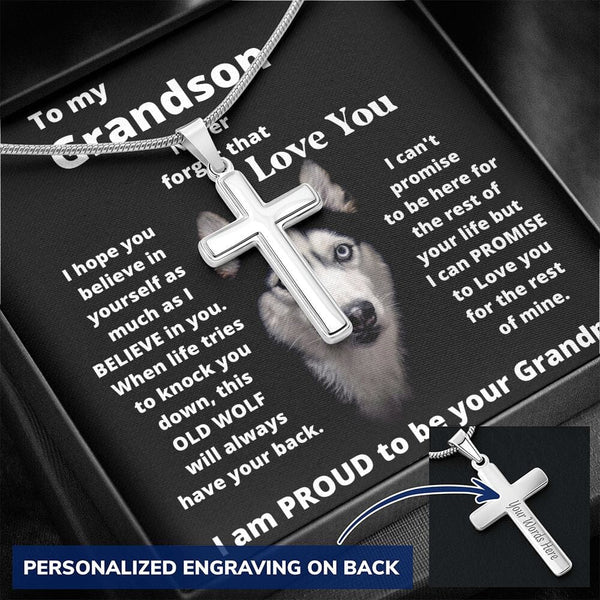 To my Grandson - Never forget that I Love You - Personalized Cross Necklace Jewelry ShineOn Fulfillment 