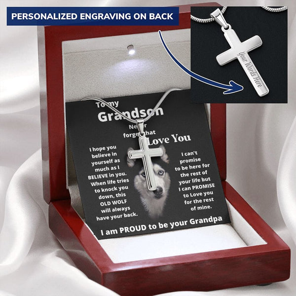 To my Grandson - Never forget that I Love You - Personalized Cross Necklace Jewelry ShineOn Fulfillment 