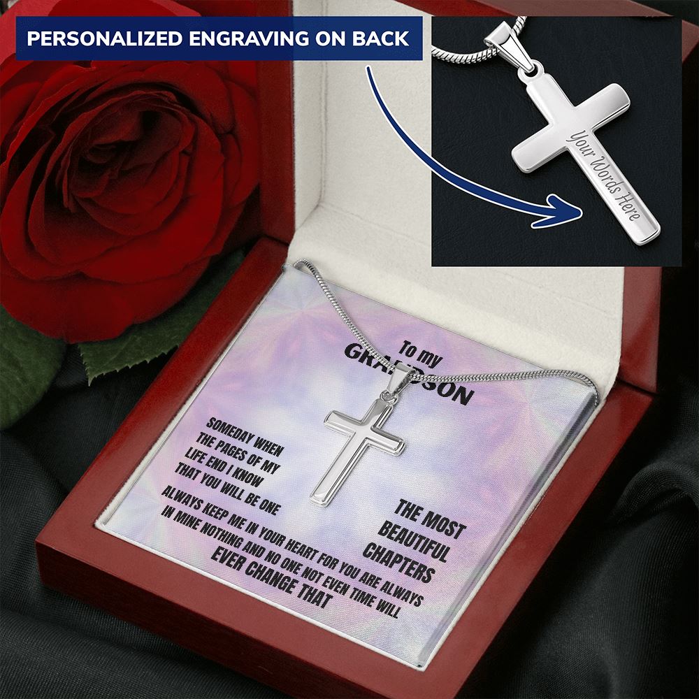 To my Grandson - Personalized Cross Necklace Jewelry ShineOn Fulfillment 