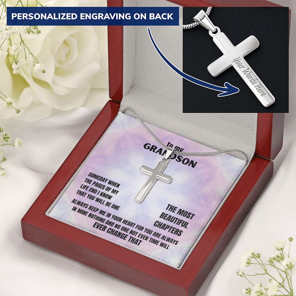 To my Grandson - Personalized Cross Necklace Jewelry ShineOn Fulfillment 