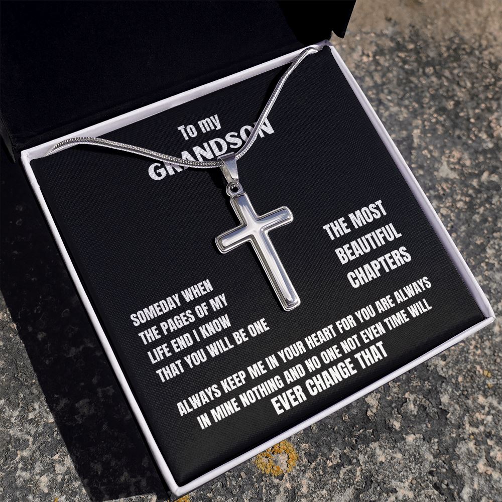 To my Grandson - Someday when the pages of my life end... - Personalized Cross Necklace Jewelry ShineOn Fulfillment 