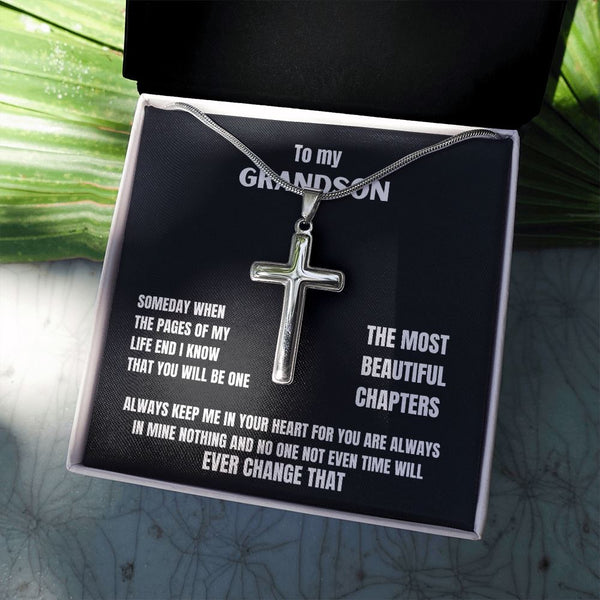 To my Grandson - Someday when the pages of my life end... - Personalized Cross Necklace Jewelry ShineOn Fulfillment 