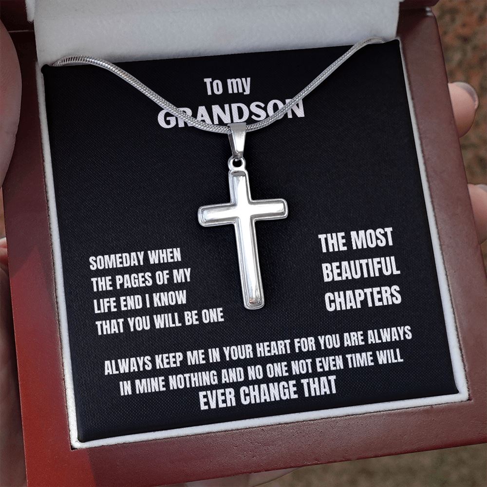 To my Grandson - Someday when the pages of my life end... - Personalized Cross Necklace Jewelry ShineOn Fulfillment 