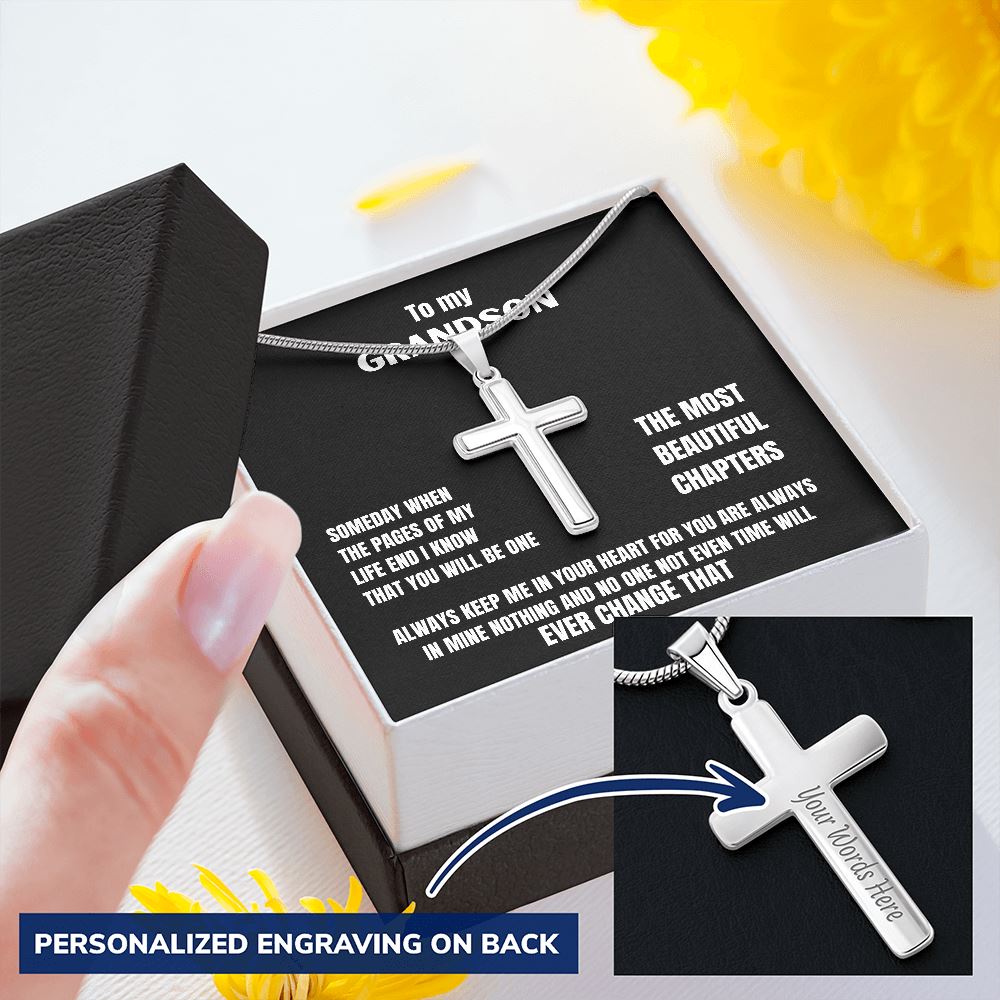 To my Grandson - Someday when the pages of my life end... - Personalized Cross Necklace Jewelry ShineOn Fulfillment 