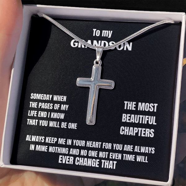 To my Grandson - Someday when the pages of my life end... - Personalized Cross Necklace Jewelry ShineOn Fulfillment 