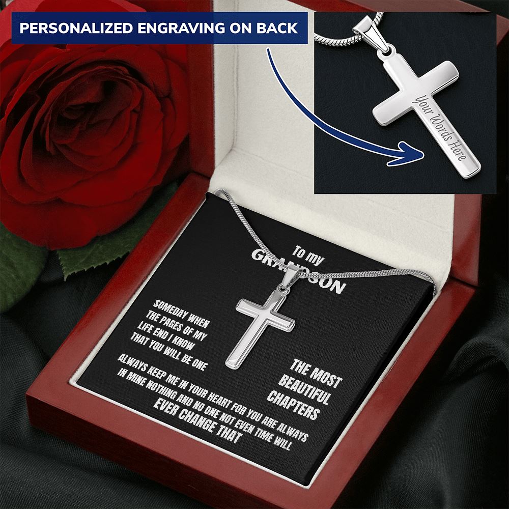 To my Grandson - Someday when the pages of my life end... - Personalized Cross Necklace Jewelry ShineOn Fulfillment 