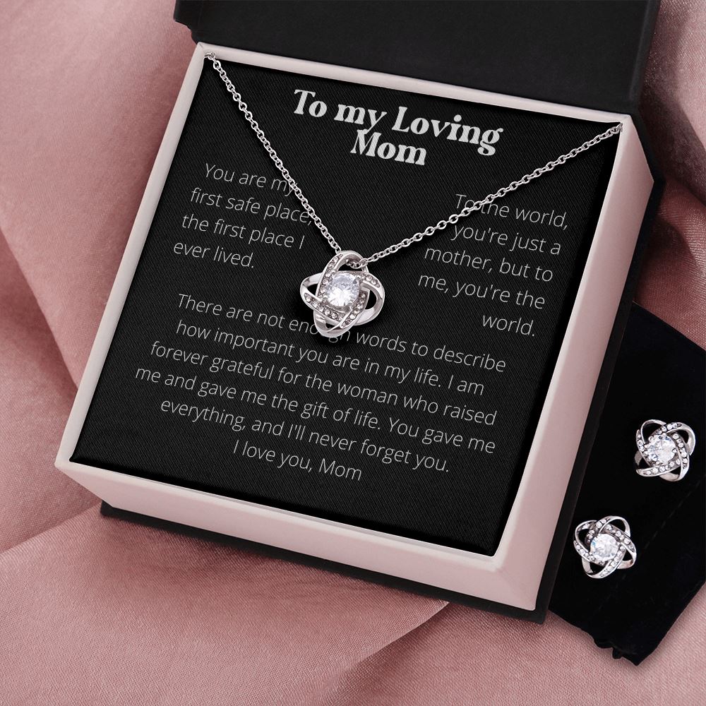 Shineon Fulfillment Mother and Daughter Necklaces Sentimental Gifts for Mother Day on Her Birthday Presents Love Knot with Earrings Necklace with Message Card and Gift