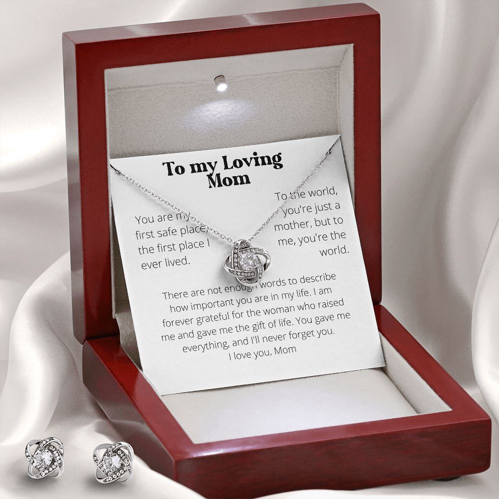 To my Loving Mom - Love Knot plus earrings set - white Jewelry ShineOn Fulfillment 