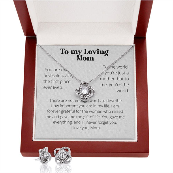 To my Loving Mom - Love Knot plus earrings set - white Jewelry ShineOn Fulfillment 