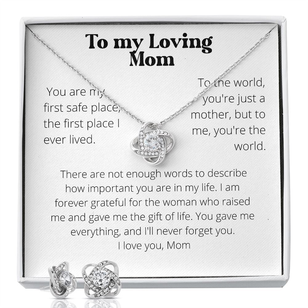 To my Loving Mom - Love Knot plus earrings set - white Jewelry ShineOn Fulfillment 