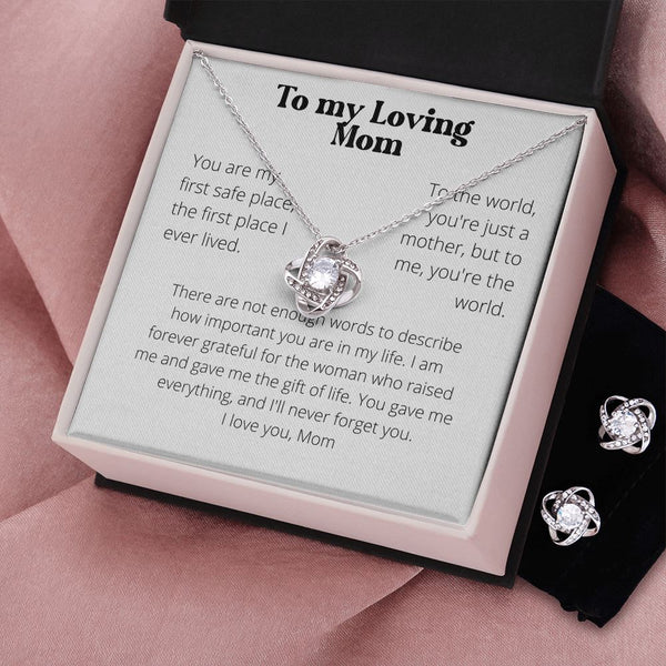 To my Loving Mom - Love Knot plus earrings set - white Jewelry ShineOn Fulfillment 