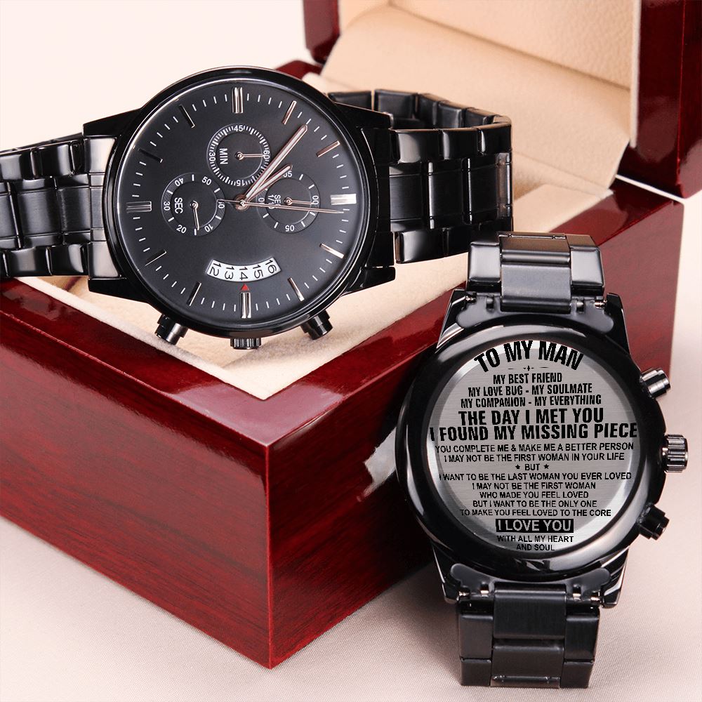 To my Man, my best friend, my soulmate - Engraved Design Black Chronograph Watch Jewelry ShineOn Fulfillment 