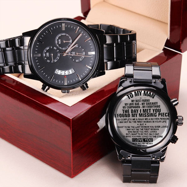 To my Man, my best friend, my soulmate - Engraved Design Black Chronograph Watch Jewelry ShineOn Fulfillment 