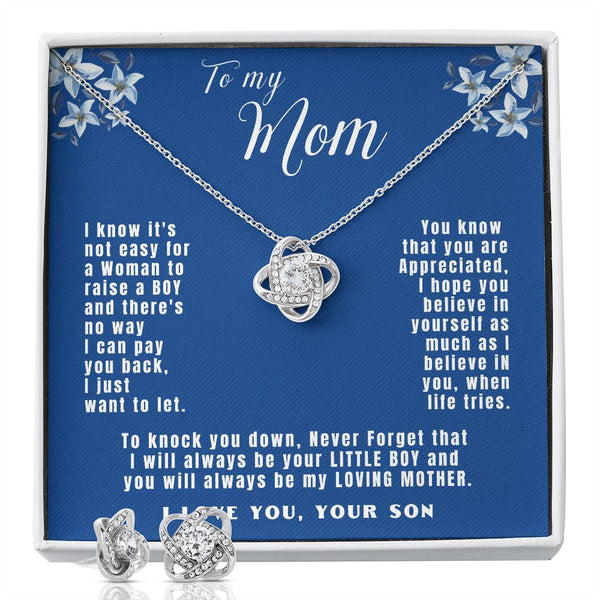 To my Mom - with Love your Son - Love Knot Earring & Necklace Set! Jewelry ShineOn Fulfillment 