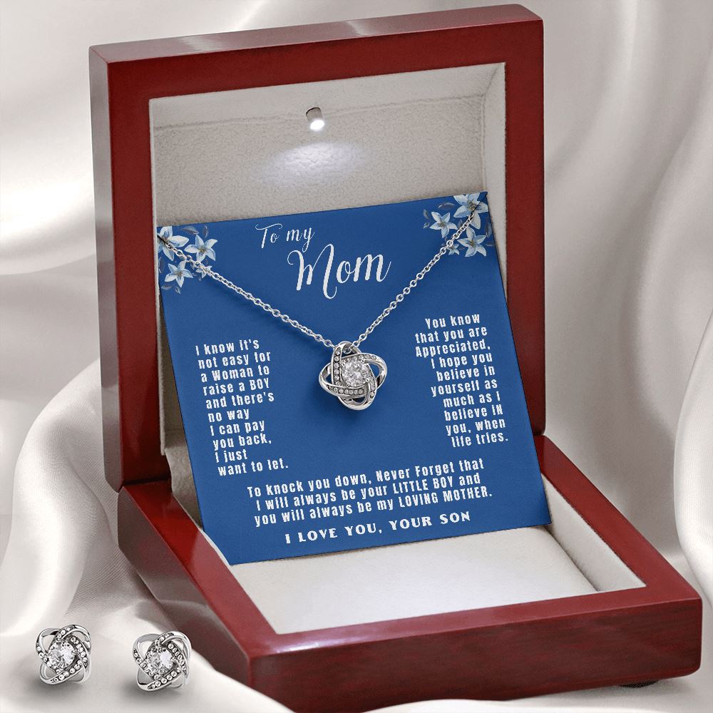 To my Mom - with Love your Son - Love Knot Earring & Necklace Set! Jewelry ShineOn Fulfillment 