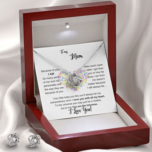 To my Mother - Because of you I AM - Love Knot Earring & Necklace Set Jewelry ShineOn Fulfillment 