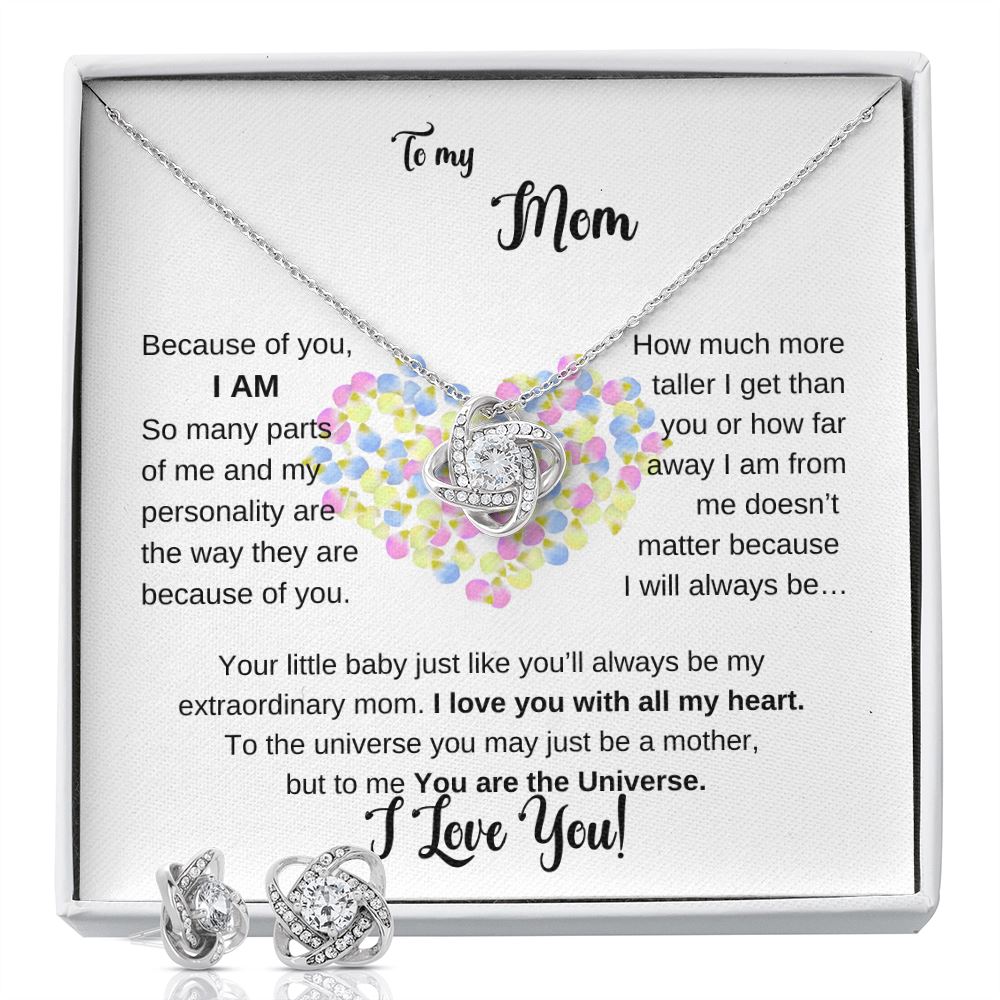 To my Mother - Because of you I AM - Love Knot Earring & Necklace Set Jewelry ShineOn Fulfillment 