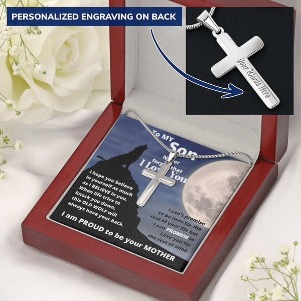 To my Son - This Old Wolf always have your back- Stainless Steel Cross Necklace From MOM Jewelry ShineOn Fulfillment 