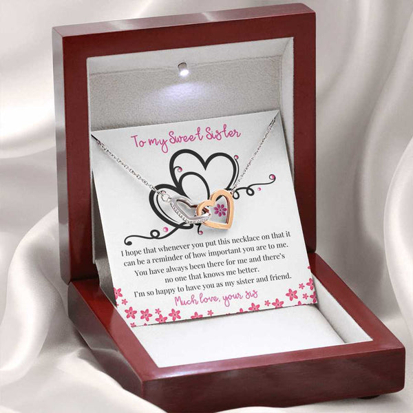 To my Sweet Sister - Two Hearts necklace Gift Jewelry ShineOn Fulfillment 