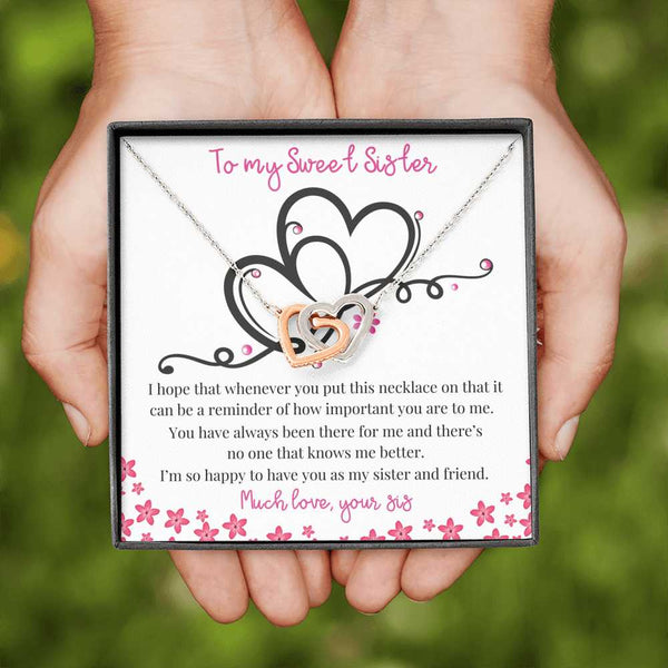 To my Sweet Sister - Two Hearts necklace Gift Jewelry ShineOn Fulfillment 