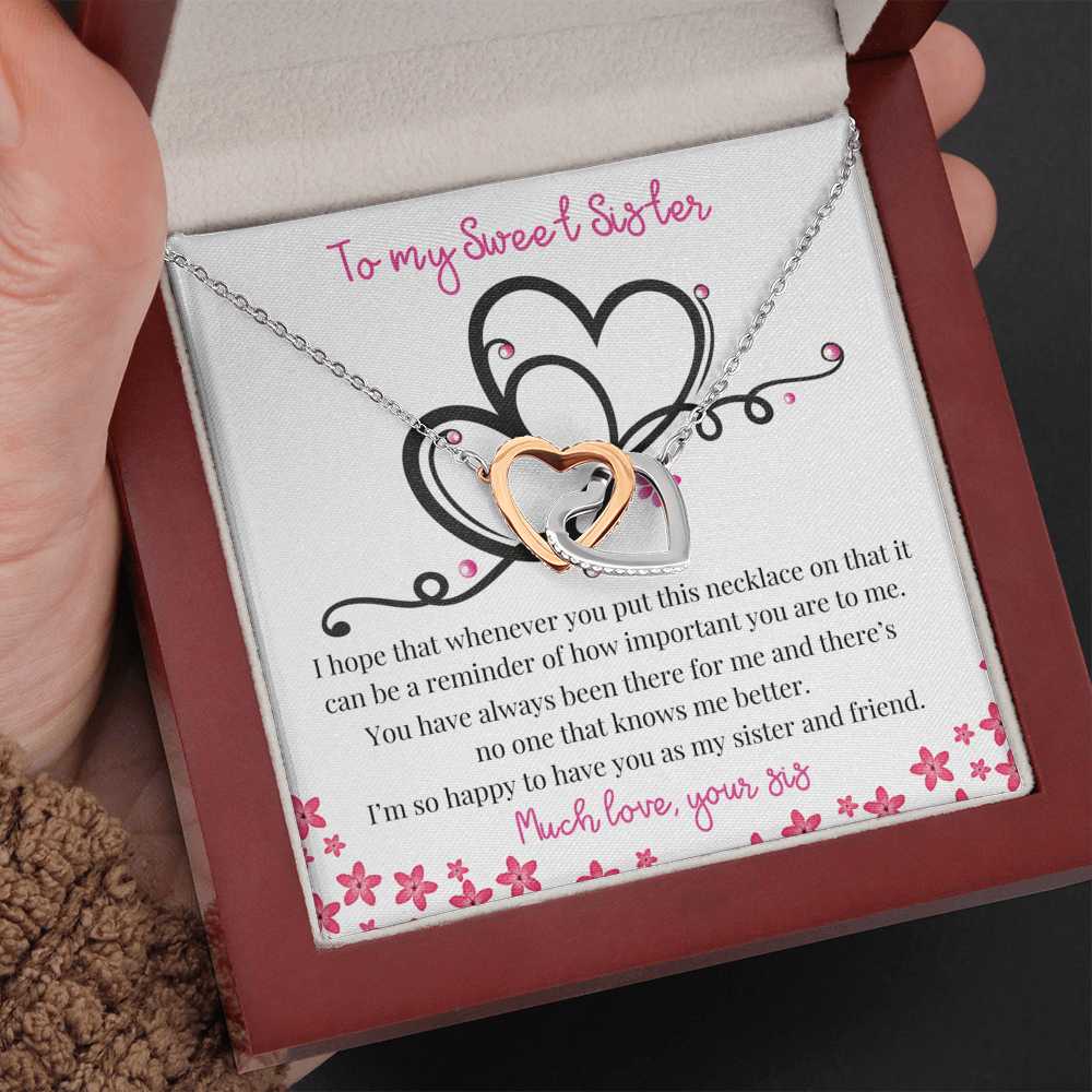 To my Sweet Sister - Two Hearts necklace Gift Jewelry ShineOn Fulfillment Mahogany Style Luxury Box 