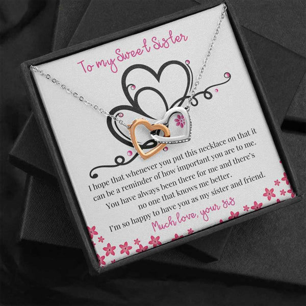 To my Sweet Sister - Two Hearts necklace Gift Jewelry ShineOn Fulfillment Standard Box 